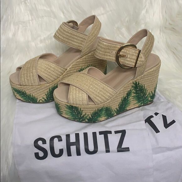 SCHUTZ Feray Palm Embroidered Platform Shoes - Picture 6 of 7